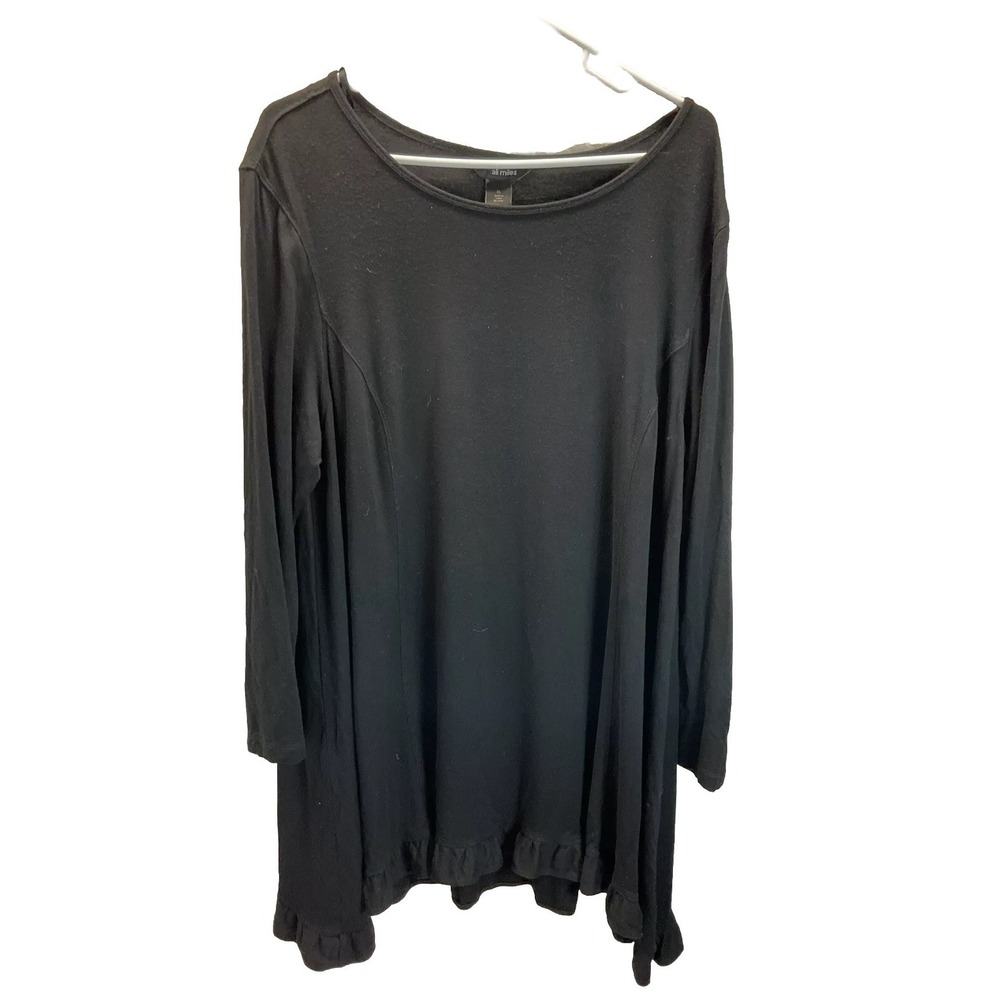 Ali Miles Women's Tunic XL Black Jersey knit ruffle hem Flowy long sleeve